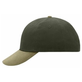 James & Nicholson - 6 Panel Cotton Cap MB6111, oliv/beige, Einheitsgröße