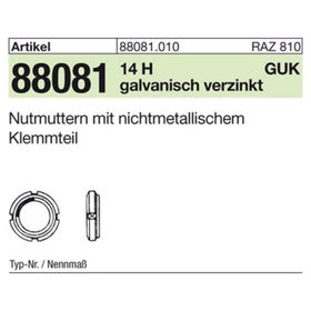 Nutmuttern ART 88081 14 H GUK 9/M 45 x 1,5 gal Zn, mit Klemmteil