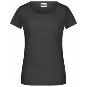 James & Nicholson - Damen T-Shirt mit Brusttasche 8003, schwarz, Größe L