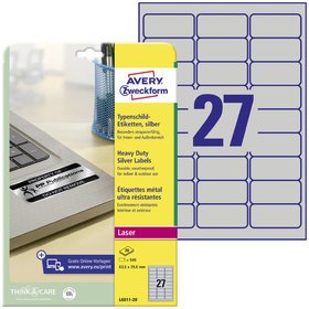 AVERY™ Zweckform - L6011-20 Typenschild-Etiketten, 63,5 x 29,6 mm, 20 Bogen/540 Etiketten, silber