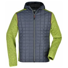 James & Nicholson - Herren Strickfleece Hybridjacke JN772, grün/anthrazit-melange, Größe L