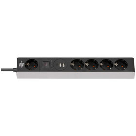 brennenstuhl® - Steckdosenleiste USB Power-Delivery 4-fach mit Schalter (1,5m Kabel, 2x USB 2,4 A, 1x USB Ladebuchse Typ C) grau/schwarz