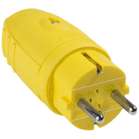 as® Schwabe - Gummistecker, gelb doppelter Schutzkontaktmax. Qu erschnitt 2,5mm²230V/16A- IP44 Außenbereich -