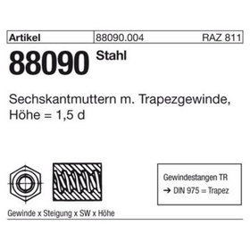 ART 88090 Mutter 6kt. Stahl m.Trapezgew. TR 16 x 4 x SW 27 x L24 S