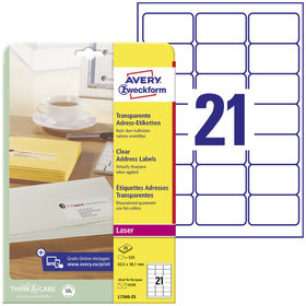 AVERY™ Zweckform - L7560-25 Adress-Etiketten, A4, 63,5 x 38,1mm, 25 Bogen/525 Etiketten, transparent