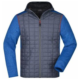 James & Nicholson - Herren Strickfleece Hybridjacke JN772, königs-blau/anthrazit, Größe XXL