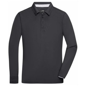 James & Nicholson - Herren Langarm Poloshirt Used JN714, schwarz/titan-weiß, Größe XXL