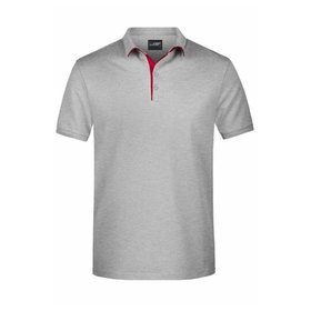 James & Nicholson - Herren Poloshirt Single Stripe JN726, grau heather/rot, Größe S