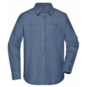 James & Nicholson - Herren Jeanshemd JN629, hell-denim-melange, Größe S