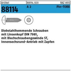 Sicherheitsschraube, Linsenkopf DIN 7981 ART 88114, 3,5 x 16 mit Pin-TORX T10