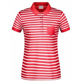 James & Nicholson - Damen Maritim Poloshirt JN8029, rot/weiß, Größe L