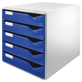 LEITZ® - Schubladenbox 52800035 DIN A4 5 Schubfächer lichtgrau/blau