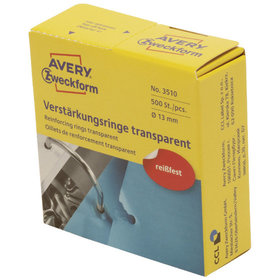 AVERY™ Zweckform - 3510 Lochverstärkungsringe, Ø 13 mm, 1 Rolle/500 Verstärkungsringe, transparent