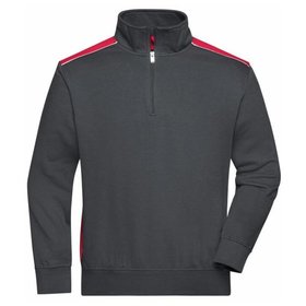 James & Nicholson - Workwear Zip Sweatshirt JN868, carbon/rot, Größe 3XL