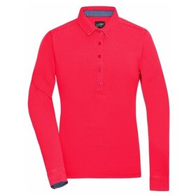 James & Nicholson - Damen Langarm Poloshirt Used JN713, rot/blau/weiß, Größe M