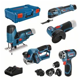 Bosch - Combo Kit 5er-12V-Werkzeug-Set: GSR (FC) + GOP+GHO+GWS+GST+GBA+GAL+XL-BOXX