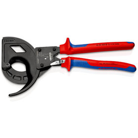 KNIPEX® - Kabelschneider (Ratschenprinzip, Dreigang) schwarz atramentiert, mit Mehrkomponenten-Hüllen 320 mm 9532320