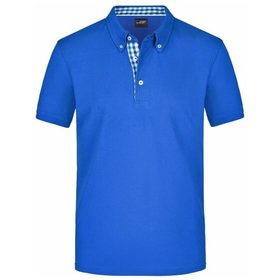 James & Nicholson - Herren Poloshirt Karo Optik JN964, königs-blau/weiß, Größe 3XL