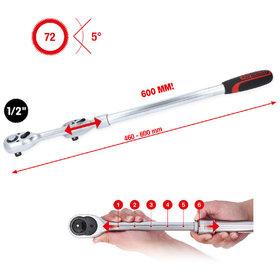 KSTOOLS® - 1/2" Teleskop-Umschaltknarre, extra lang, 72-Zahn