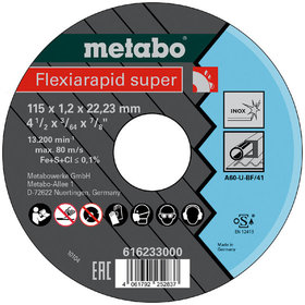 metabo® - Trennscheibe Flexiarapid super 115 x 1,2 x 22,23mm Inox, gerade Ausführung