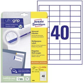 AVERY™ Zweckform - 4780 Universal-Etiketten, A4 mit ultragrip, 48,5 x 25,4mm, 30 Bogen/1.200 Etiketten, weiß