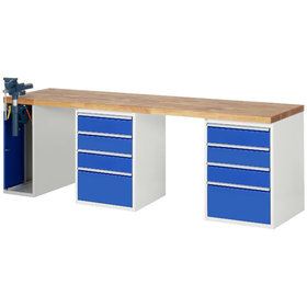 RAU. - Werkbank Modell 7510-9, 2x4 Schubladen L, Schraubstock, 2500 x 700 x 840mm