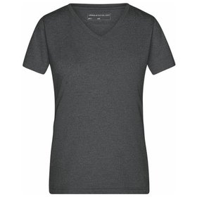 James & Nicholson - Damen Melange V-Shirt JN973, schwarz-melange, Größe L