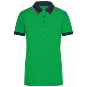 James & Nicholson - Damen Slub Poloshirt JN979, farn-grün/navy-blau, Größe XXL