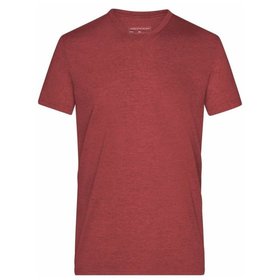 James & Nicholson - Herren Melange V-Shirt JN974, wein-rot-melange, Größe XL