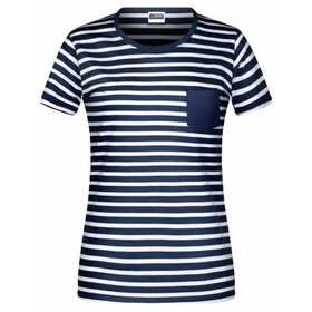 James & Nicholson - Damen Maritim T-Shirt 8027, navy-blau/weiß, Größe XL