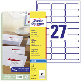 AVERY™ Zweckform - J4792-25 Adress-Etiketten, A4, 63,5 x 29,6 mm, 25 Bogen/675 Etiketten, weiß