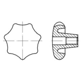 Sterngriff DIN 6336 Grauguss Form D mit Gewinde-Durchgangsloch M6 x 1