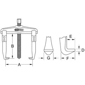 KSTOOLS® - Universal-Abzieher 2-armig mit verlängertem Haken, 25-130mm