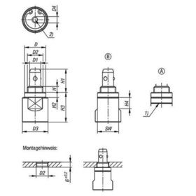 KIPP - POSITIONIERZYLINDER PNEUMATISCH, FORM:B PNEUMATISCH GESPANNT, D1=10 F=150 FH=...