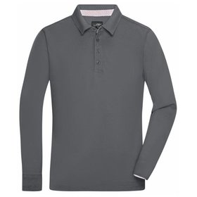 James & Nicholson - Herren Langarm Poloshirt Used JN714, graphit/weiß/rot, Größe L