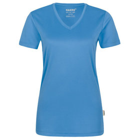 HAKRO - Damen V-Shirt COOLMAX® 187, malibublau, Größe XS