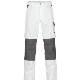 Dassy® - Boston Zweifarbige Arbeitshose mit Kniepolstertaschen, weiß/zementgrau, Schrittlänge Minus, Größe 46