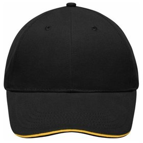 James & Nicholson - 6 Panel Sandwich Cap MB6541, schwarz/goldgelb, Einheitsgröße