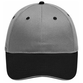 James & Nicholson - 6 Panel Sandwich Cap gebürstet MB6212, hellgrau/schwarz, Einheitsgröße