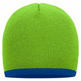 James & Nicholson - Beanie Mütze mit Kontrastrand MB7584, lime-grün/königs-blau, Einheitsgröße