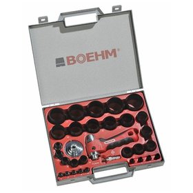 BOEHM - JLB249PA Locheisensatz 2-49mm inkl. Halter, Aufnahmescheibe & federnder Zentrierspitze im Kunststoffkoffer