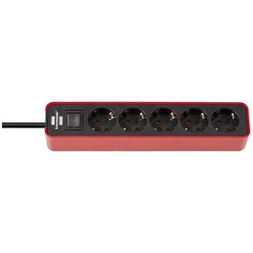 brennenstuhl® - Ecolor Steckdosenleiste 5-fach mit Schalter und 1,5m Kabel, rot/schwarz